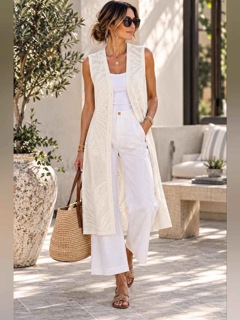 Chico's Sleeveless Palm-Stitch Long Sweater Vest Chico sz 3 xl/16 new with tags
